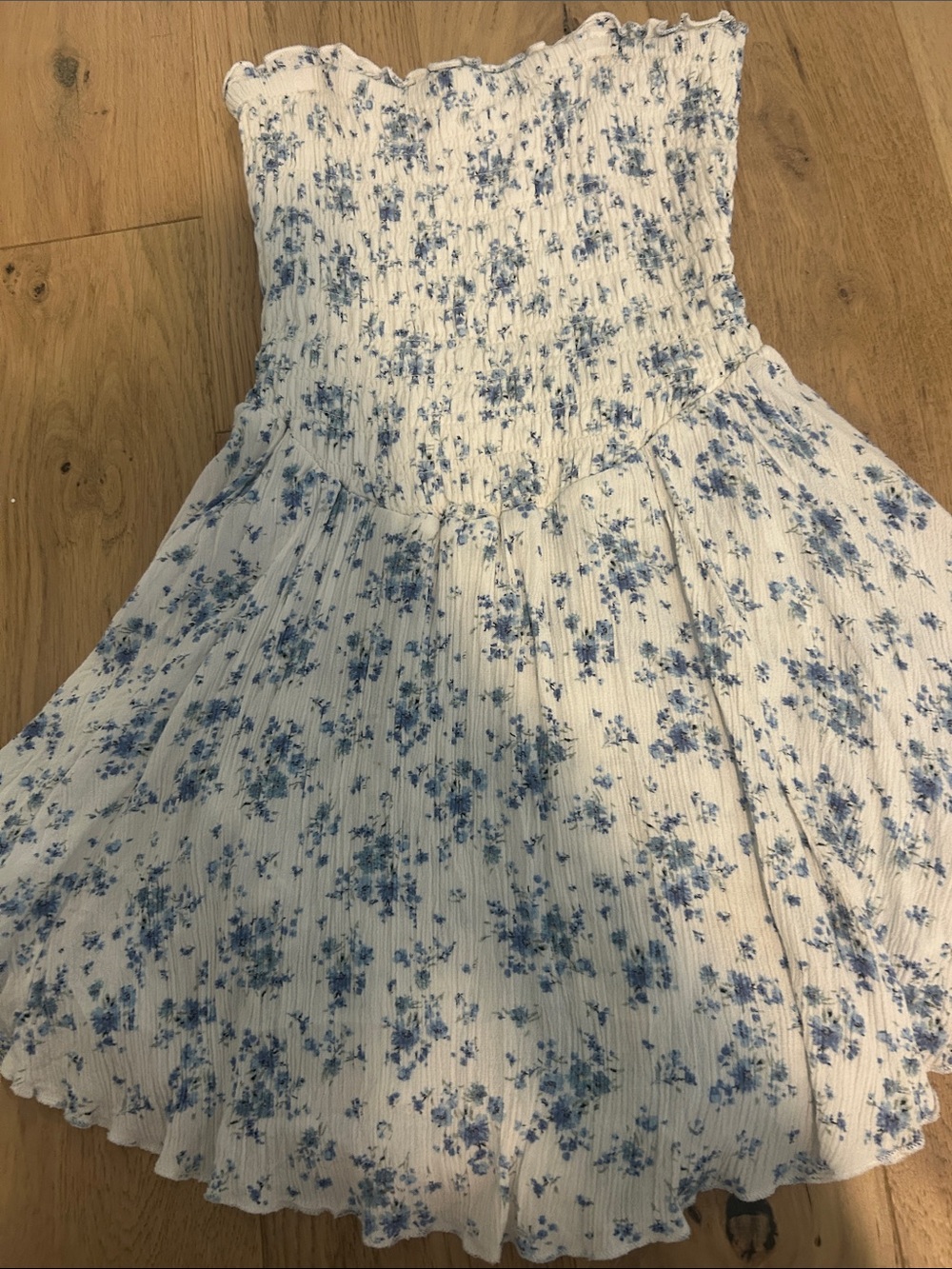 Woman’s Garage White Dress with Blue Floral Smocked Bodice and Built in Shorts